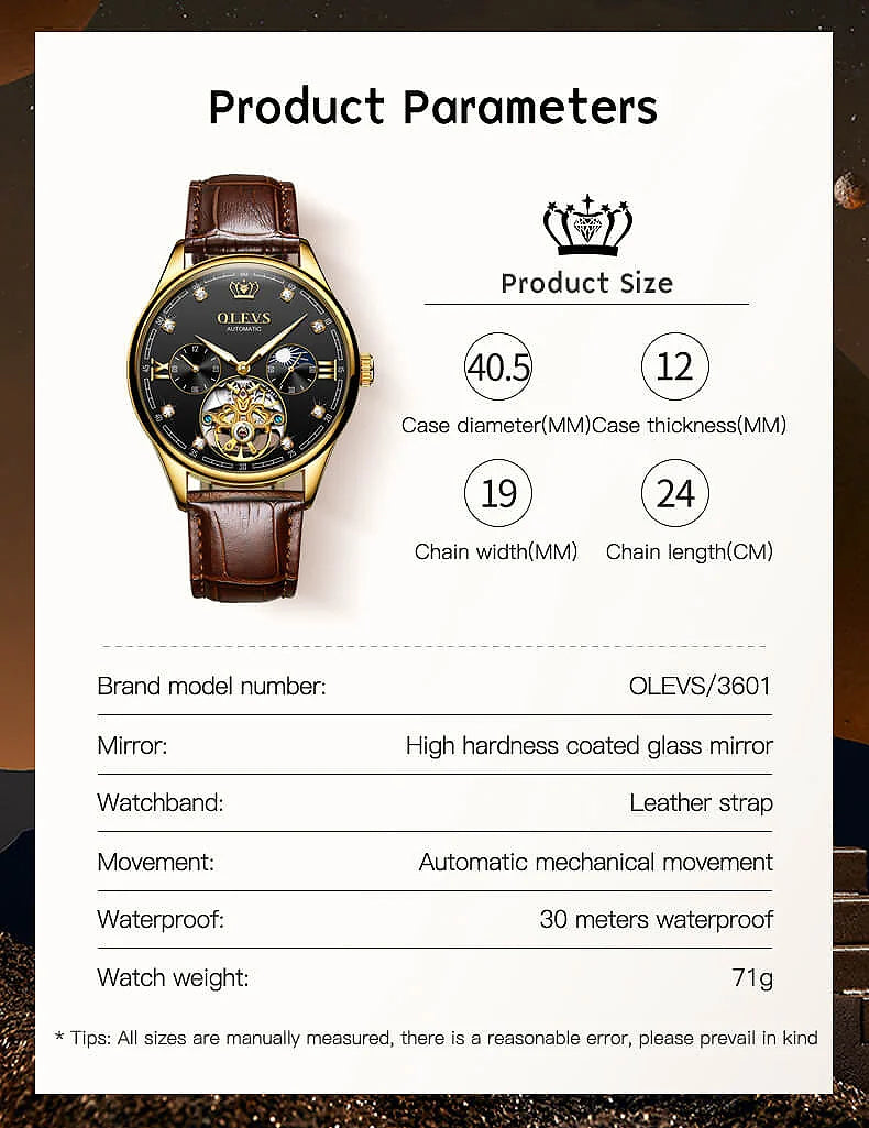 OLEVS 3601 Tourbillon skeleton luxury